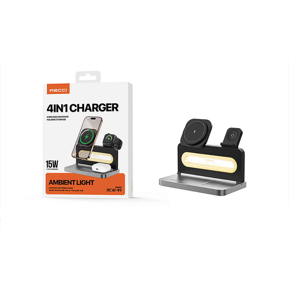 Recci RCW-49 Ambiyans Işıklı Telefon&Akıllı Saat&Kulaklık 15W 4in1 Kablosuz Şarj Standı Recci RCW-49 Ambiyans Işıklı Telefon&Akıllı Saat&Kulaklık 15W 4in1 Kablosuz Şarj Standı